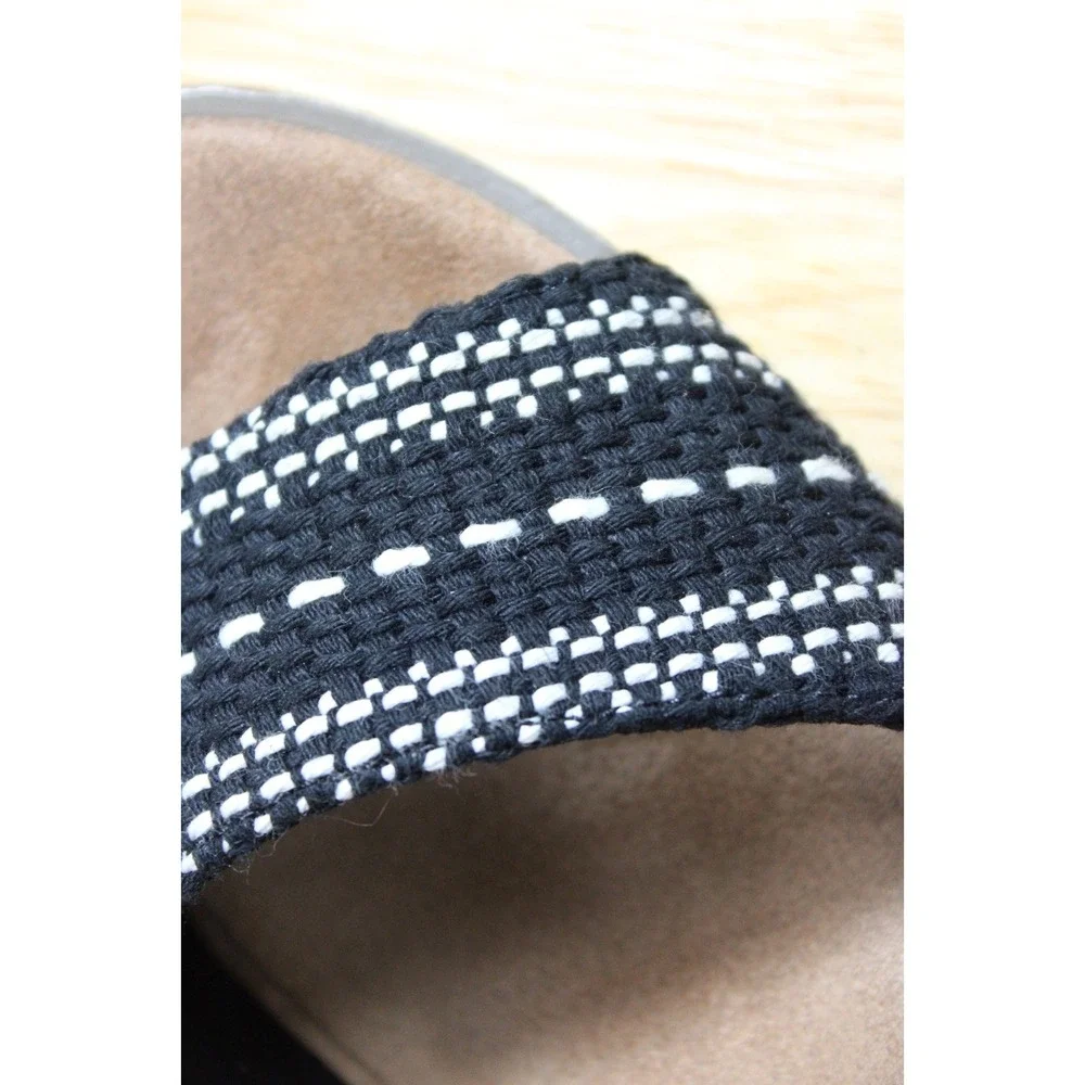 Toms Womens Heeled Sandals Size 9 Black Woven Ankle Strap Block Heel Open Toe